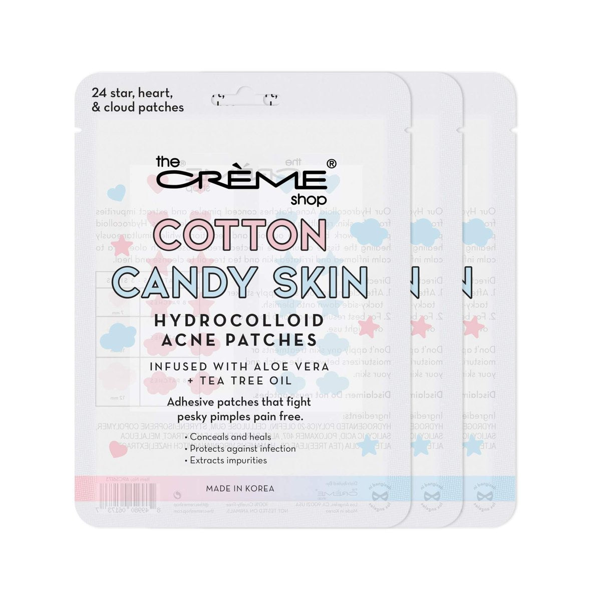 The Crème Shop Cotton Candy Skin Hydrocolloid Acne Patches - Pimple Treatment with Salicylic Acid & Witch Hazel - 3 Sizes, 72 Patches - görsel 1