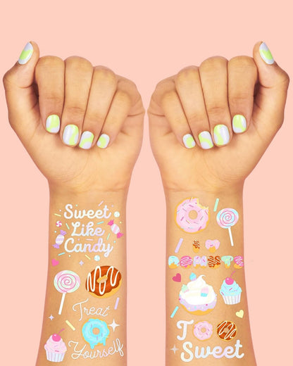 xo, Fetti Donut Temporary Tattoos - 50 Iridescent Styles for Sweet One Birthday, Two Sweet Cupcake Party, Sassy Six, Fourever Dessert Supplies, Cotton Candy Favors