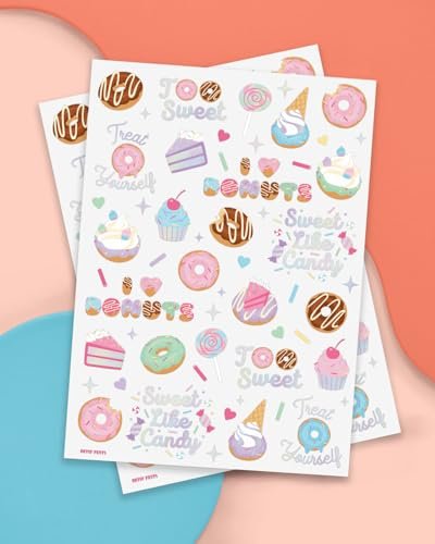 xo, Fetti Donut Temporary Tattoos - 50 Iridescent Styles for Sweet One Birthday, Two Sweet Cupcake Party, Sassy Six, Fourever Dessert Supplies, Cotton Candy Favors