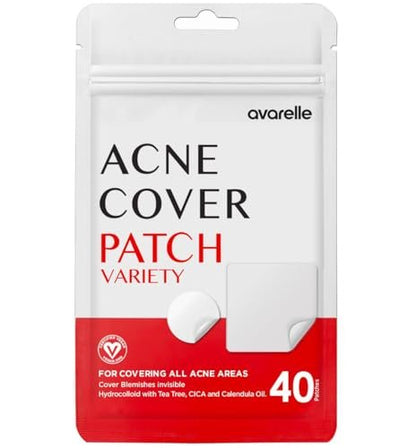 AVARELLE Acne Pimple Patch (40 Count) - Hydrocolloid Spot Treatment with Tea Tree Oil, Calendula Oil & Cica, Vegan & Cruelty-Free