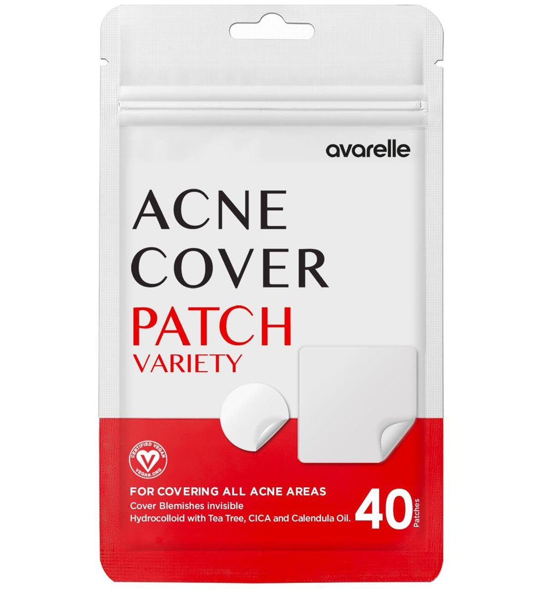 AVARELLE Acne Pimple Patch (40 Count) - Hydrocolloid Spot Treatment with Tea Tree Oil, Calendula Oil & Cica, Vegan & Cruelty-Free - görsel 1