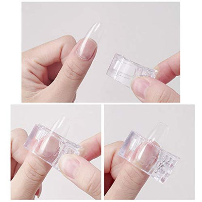 12Pcs Nail Tips Clip for Quick Building Polygel – Transparent Plastic Nail Extension Manicure Tool Set with Trimmer