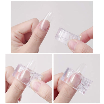 12Pcs Nail Tips Clip for Quick Building Polygel – Transparent Plastic Nail Extension Manicure Tool Set with Trimmer