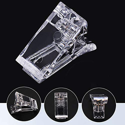 12Pcs Nail Tips Clip for Quick Building Polygel – Transparent Plastic Nail Extension Manicure Tool Set with Trimmer