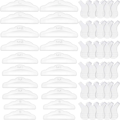 Maitys 20-Piece Lash Lift Pads & 30-Piece Y-Shape Brushes - Silicone Eyelash Perming Curler Kit (Clear, 50-Piece Set)