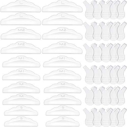Maitys 20-Piece Lash Lift Pads & 30-Piece Y-Shape Brushes - Silicone Eyelash Perming Curler Kit (Clear, 50-Piece Set)