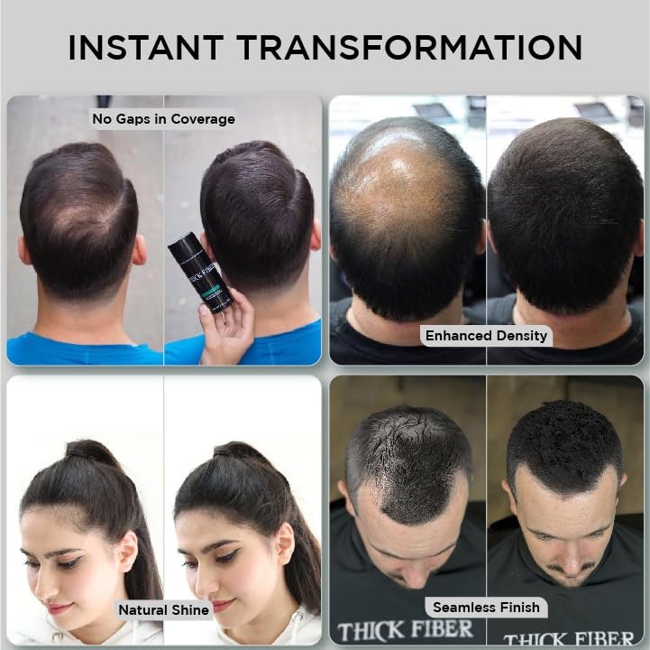 THICK FIBER Hair Fibers for Thinning Hair & Bald Spots (Black, Pack of 2) - 25g Bottle - Conceals Hair Loss in Seconds - Hair Powder for Women & Men Avelisse