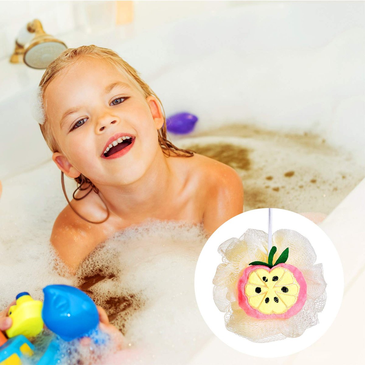 6-Piece Cute Fruit Bath Shower Sponge Loofahs - Colorful Mesh Pouf Set for Adults Avelisse