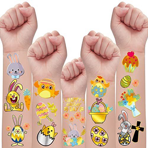 34 Metallic Glitter Easter Temporary Tattoos for Kids – Party Favors & Egg Decorations - görsel 2