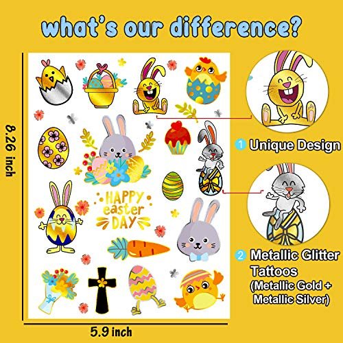 34 Metallic Glitter Easter Temporary Tattoos for Kids – Party Favors & Egg Decorations - görsel 4