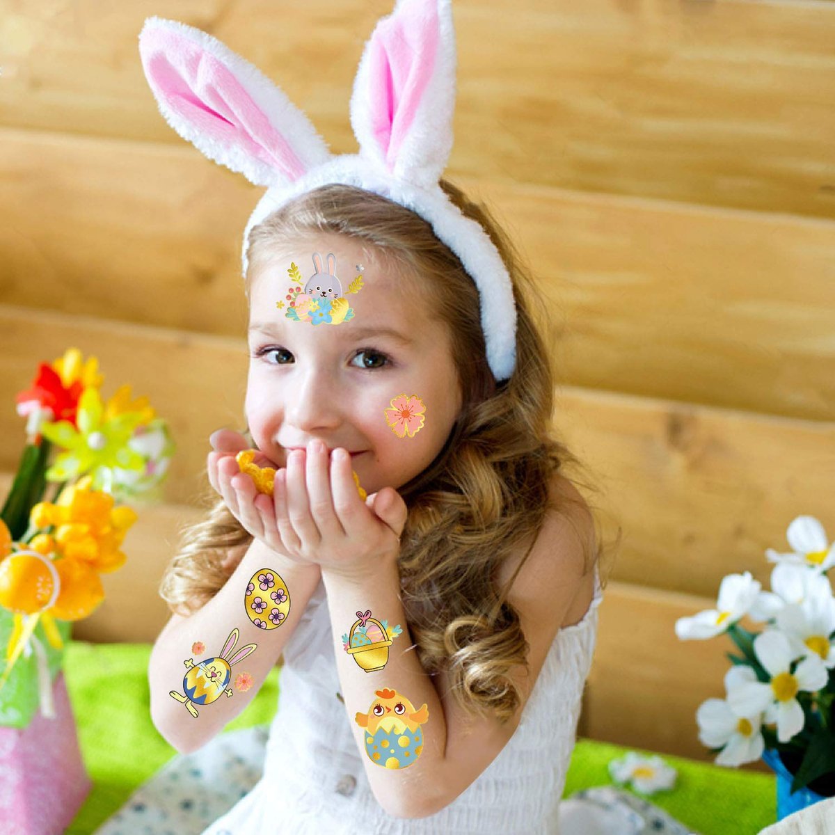 34 Metallic Glitter Easter Temporary Tattoos for Kids – Party Favors & Egg Decorations - görsel 7