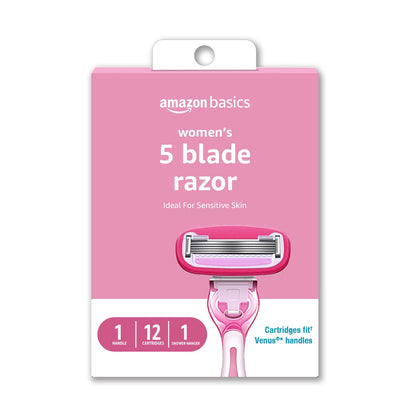 Women's 5-Blade Razor for Smooth Close Shave, Includes 1 Handle, 12 Cartridges & Shower Holder, Ideal for Sensitive Skin Avelisse