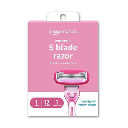 Women's 5-Blade Razor for Smooth Close Shave, Includes 1 Handle, 12 Cartridges & Shower Holder, Ideal for Sensitive Skin Avelisse