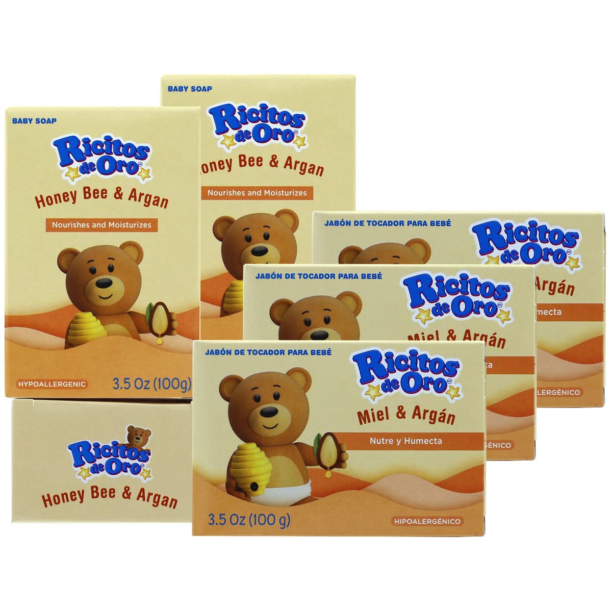 Ricitos de Oro Honey Bee Bar Soap - Hypoallergenic Baby Soap, Moisturizing, 6-Pack of 3.5 Oz Bars - görsel 1