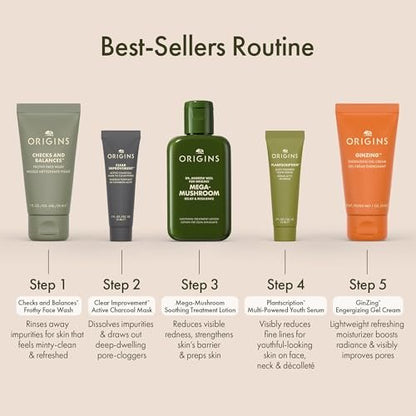Origins Bestselling Skincare Set - 5-Piece Kit with Cleanser, Mask, Treatment Lotion, Serum & Moisturizer, Peptides, Hyaluronic Acid & Niacinamide Avelisse