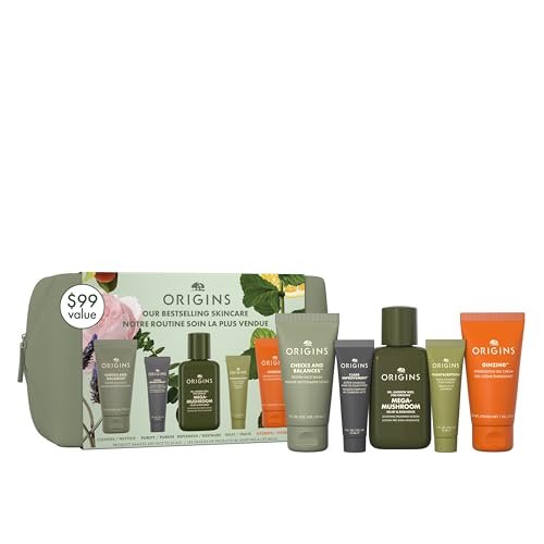 Origins Bestselling Skincare Set - 5-Piece Kit with Cleanser, Mask, Treatment Lotion, Serum & Moisturizer, Peptides, Hyaluronic Acid & Niacinamide Avelisse