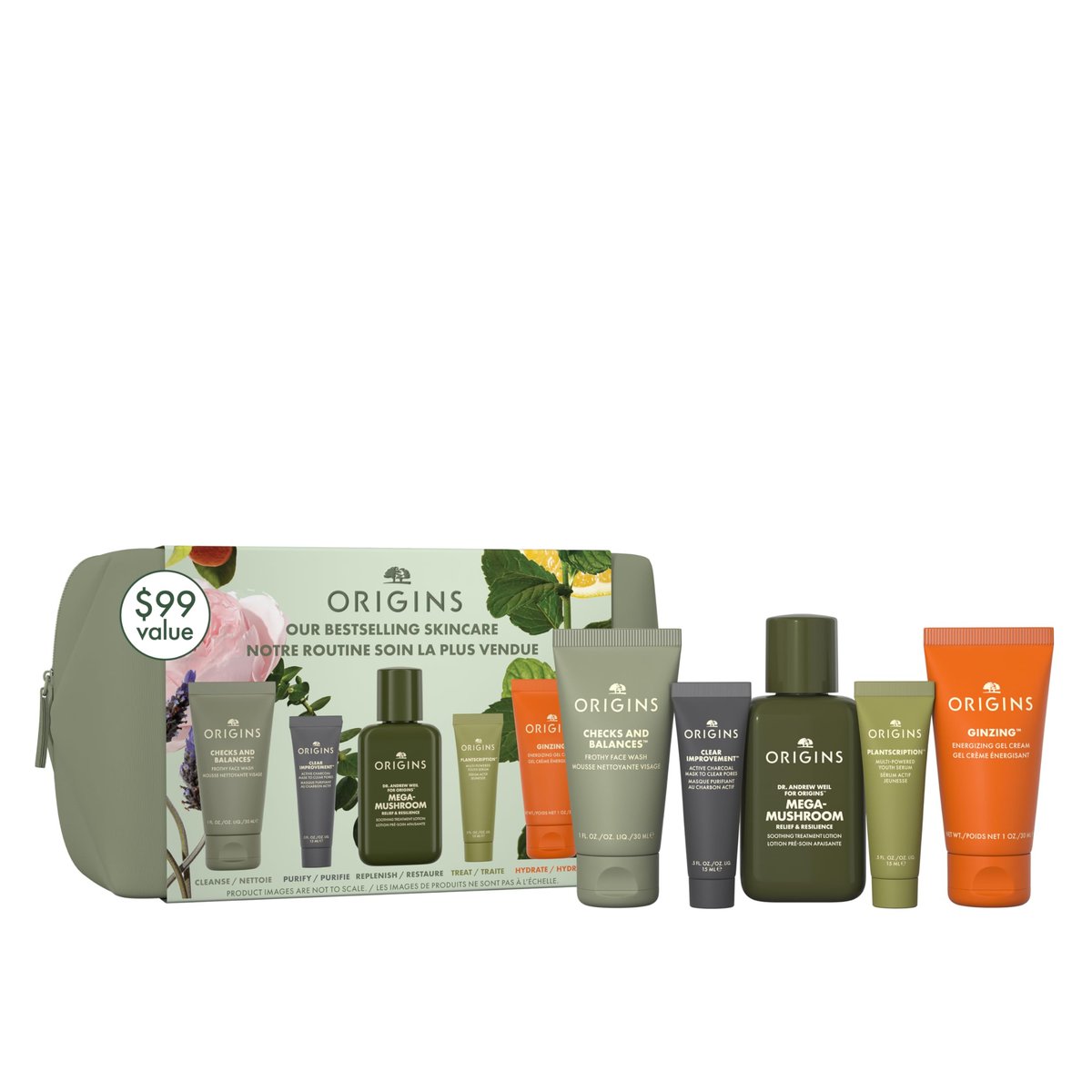 Origins Bestselling Skincare Set - 5-Piece Kit with Cleanser, Mask, Treatment Lotion, Serum & Moisturizer, Peptides, Hyaluronic Acid & Niacinamide Avelisse