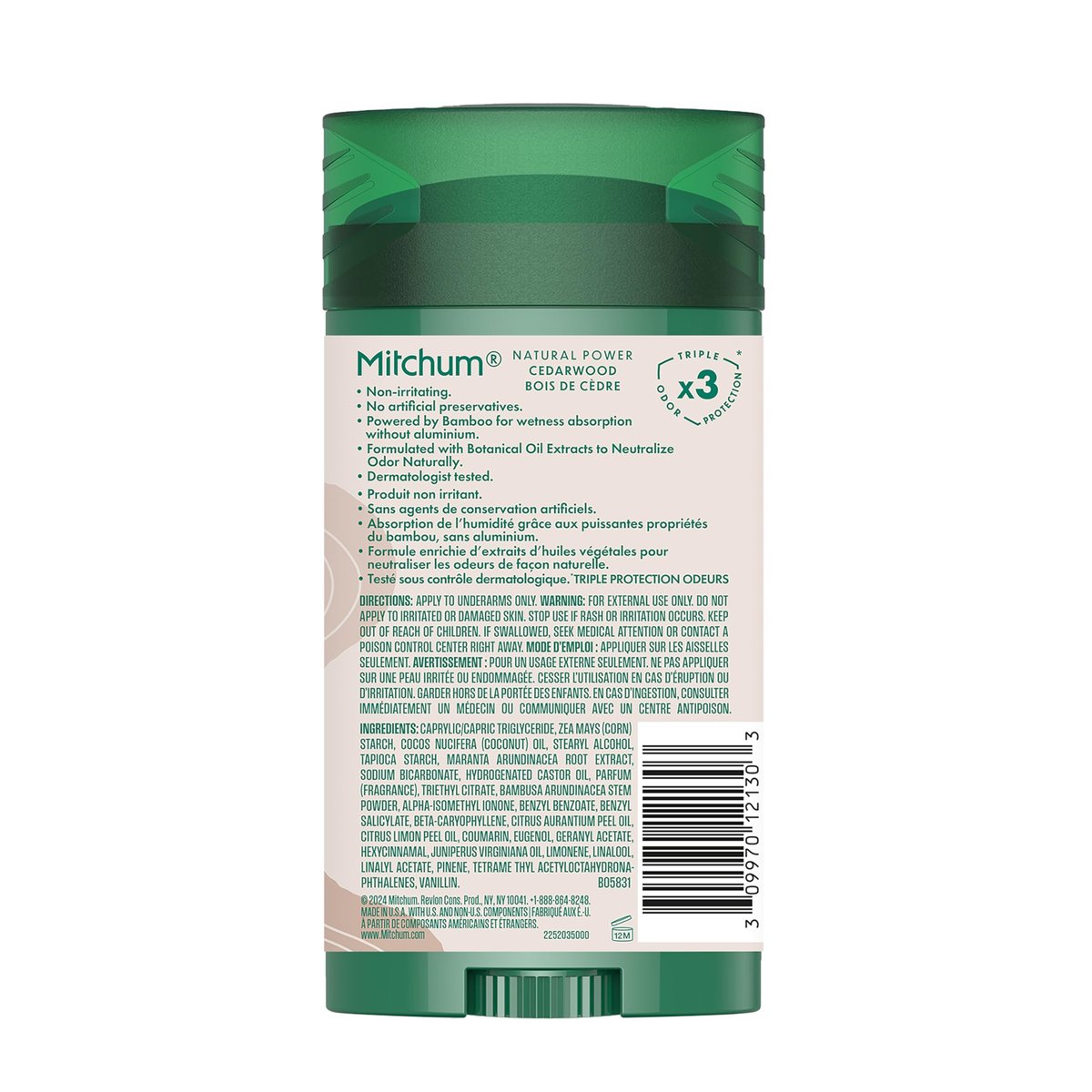 Mitchum Men's Natural Power Deodorant Solid – Cedarwood, 24HR Protection, Vegan, 2.7 oz Avelisse