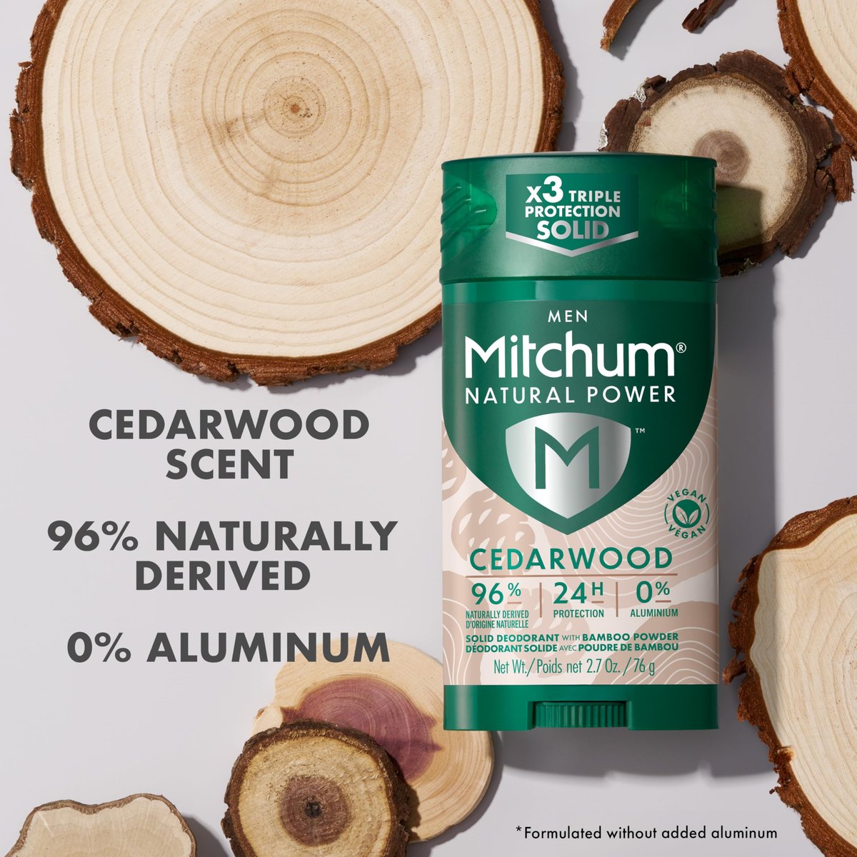 Mitchum Men's Natural Power Deodorant Solid – Cedarwood, 24HR Protection, Vegan, 2.7 oz Avelisse