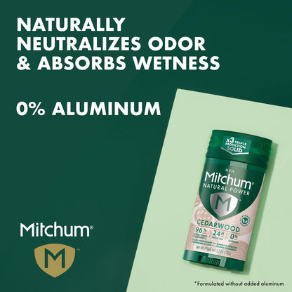 Mitchum Men's Natural Power Deodorant Solid – Cedarwood, 24HR Protection, Vegan, 2.7 oz Avelisse