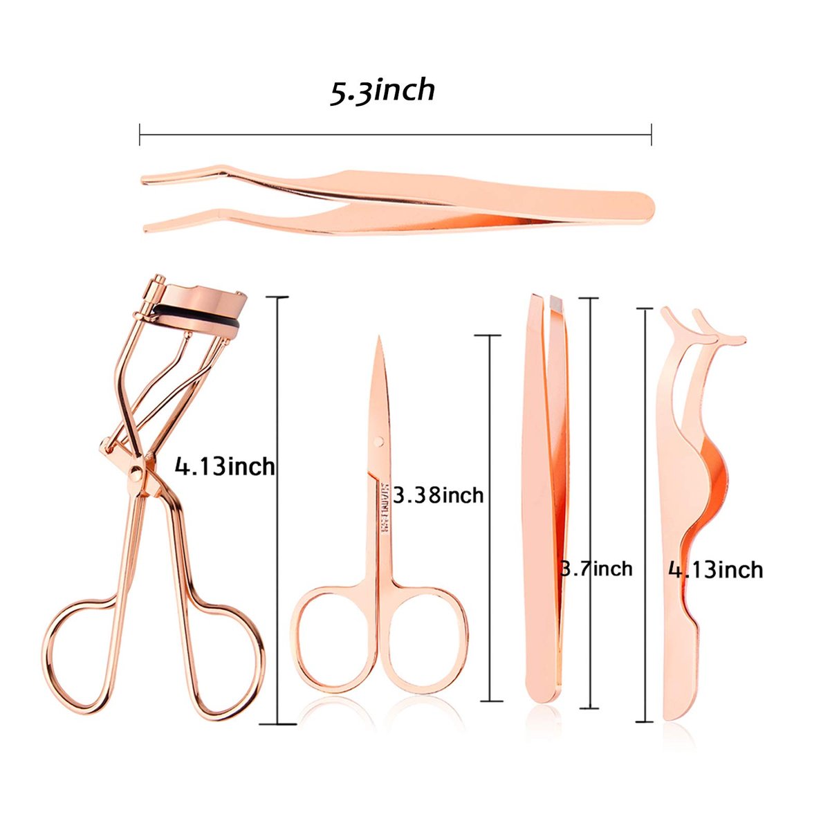 Arroyner 5-Piece Eyelash Applicator Tool Set - Rose Golden False Eyelashes Applicator, Eyebrow Curler & Scissors - görsel 3