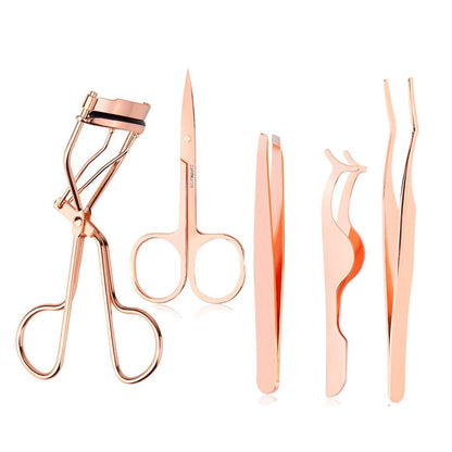 Arroyner 5-Piece Eyelash Applicator Tool Set - Rose Golden False Eyelashes Applicator, Eyebrow Curler & Scissors
