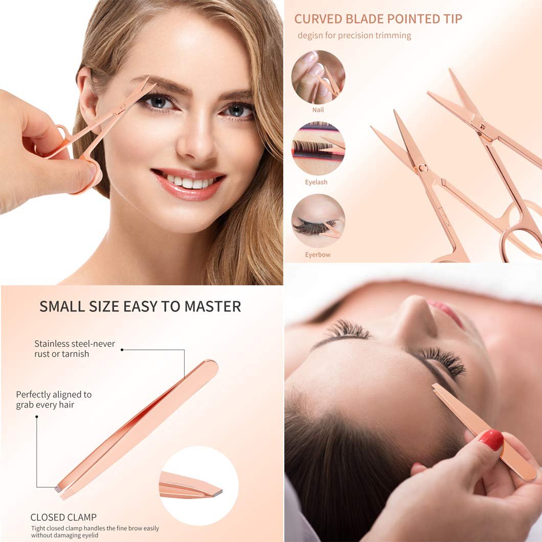 Arroyner 5-Piece Eyelash Applicator Tool Set - Rose Golden False Eyelashes Applicator, Eyebrow Curler & Scissors - görsel 5