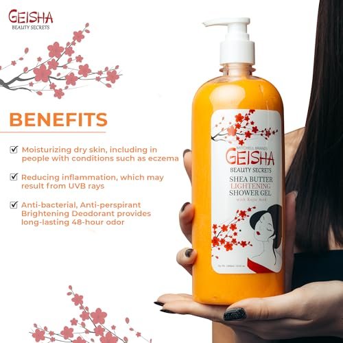 OMIC Geisha Kojic Acid Skin Brightening Body Wash – 33 Fl oz (1000 ml) – Even Out Skin Tone, Radiance Face and Body Shower Gel with Coconut Oil and Shea Butter Avelisse