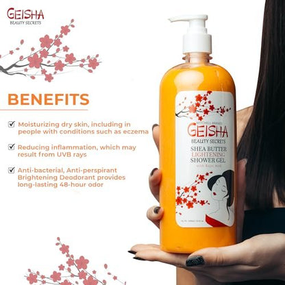 OMIC Geisha Kojic Acid Skin Brightening Body Wash – 33 Fl oz (1000 ml) – Even Out Skin Tone, Radiance Face and Body Shower Gel with Coconut Oil and Shea Butter Avelisse