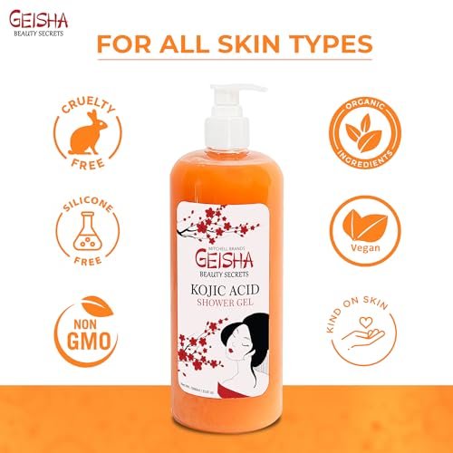 OMIC Geisha Kojic Acid Skin Brightening Body Wash – 33 Fl oz (1000 ml) – Even Out Skin Tone, Radiance Face and Body Shower Gel with Coconut Oil and Shea Butter Avelisse