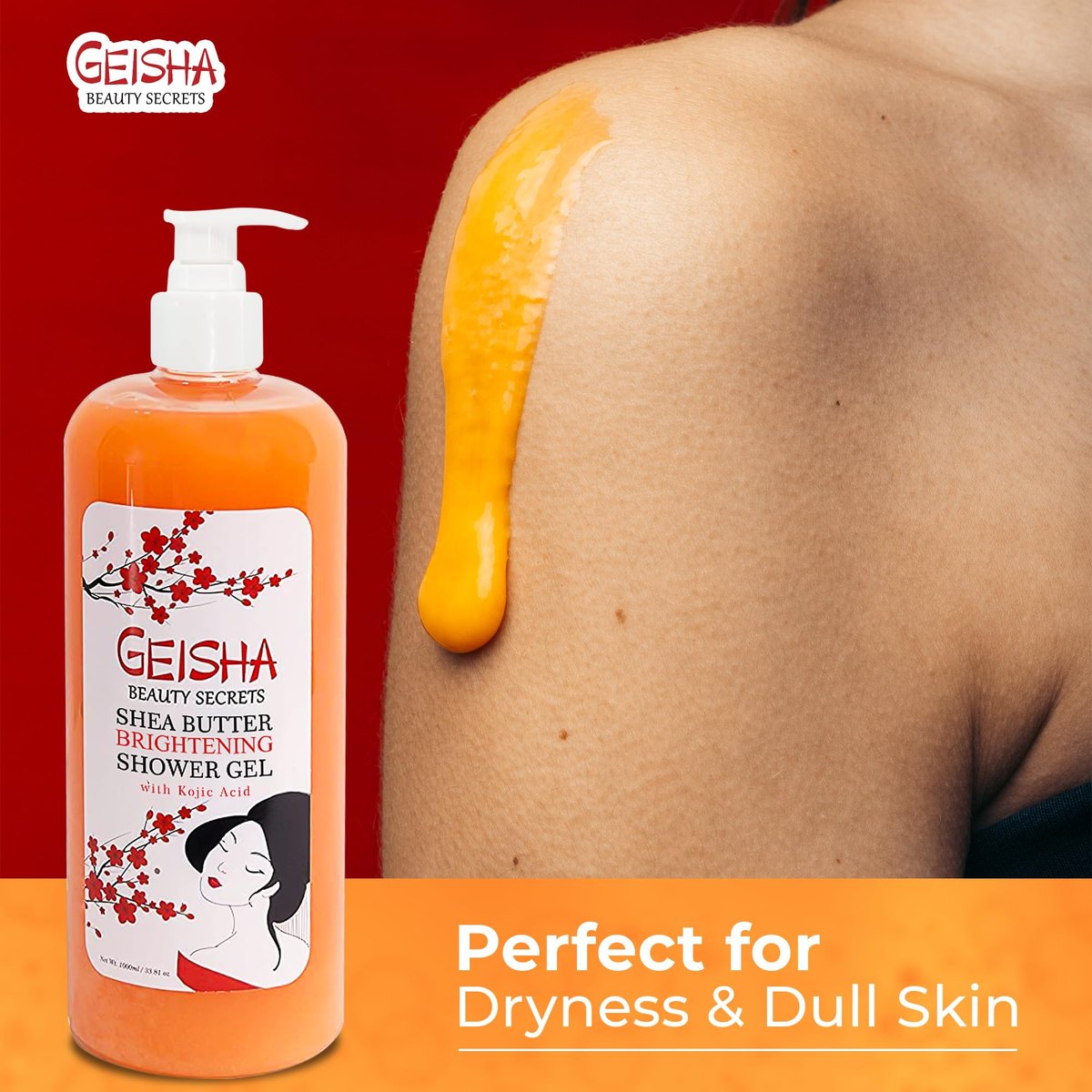 OMIC Geisha Kojic Acid Skin Brightening Body Wash – 33 Fl oz (1000 ml) – Even Out Skin Tone, Radiance Face and Body Shower Gel with Coconut Oil and Shea Butter Avelisse