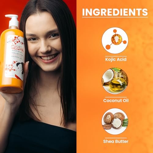 OMIC Geisha Kojic Acid Skin Brightening Body Wash – 33 Fl oz (1000 ml) – Even Out Skin Tone, Radiance Face and Body Shower Gel with Coconut Oil and Shea Butter Avelisse