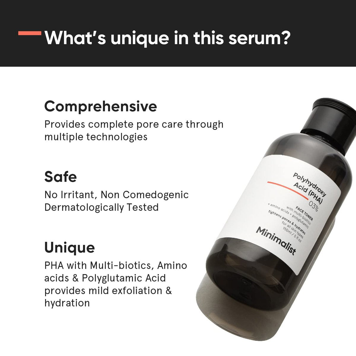 Minimalist 3% PHA Alcohol Free Hydrating Face Toner for Pore Tightening | Mild Exfoliation, pH Balancing & Rebalancing Skin Microbiome | for Women & Men | 5 Fl Oz / 150 ml Avelisse