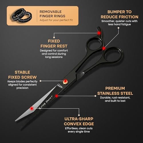 Professional Hair Cutting Scissors - Krisp Shave Japanese Stainless Steel Salon Barber Scissor (7 Inch) - Shears for Men's Beard Mustache Women Kids Pets Haircut All Purpose Shear, KSP-786 - görsel 6