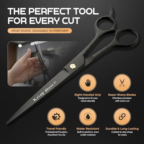 Professional Hair Cutting Scissors - Krisp Shave Japanese Stainless Steel Salon Barber Scissor (7 Inch) - Shears for Men's Beard Mustache Women Kids Pets Haircut All Purpose Shear, KSP-786 - görsel 8