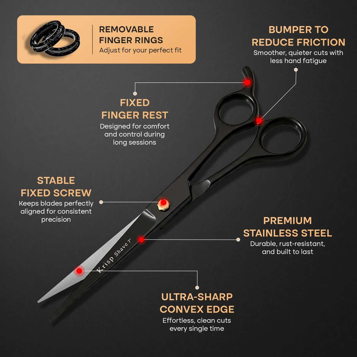 Professional Hair Cutting Scissors - Krisp Shave Japanese Stainless Steel Salon Barber Scissor (7 Inch) - Shears for Men's Beard Mustache Women Kids Pets Haircut All Purpose Shear, KSP-786 - görsel 5