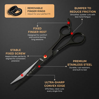 Professional Hair Cutting Scissors - Krisp Shave Japanese Stainless Steel Salon Barber Scissor (7 Inch) - Shears for Men's Beard Mustache Women Kids Pets Haircut All Purpose Shear, KSP-786