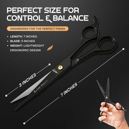 Professional Hair Cutting Scissors - Krisp Shave Japanese Stainless Steel Salon Barber Scissor (7 Inch) - Shears for Men's Beard Mustache Women Kids Pets Haircut All Purpose Shear, KSP-786