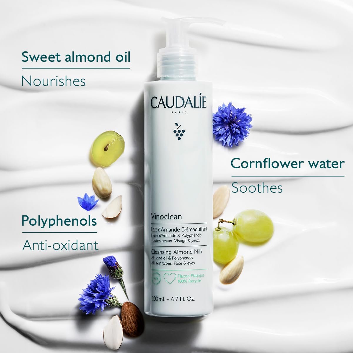 Caudalie Vinoclean Gentle Cleansing Almond Milk - 200 mL | Soothing Face Wash Avelisse