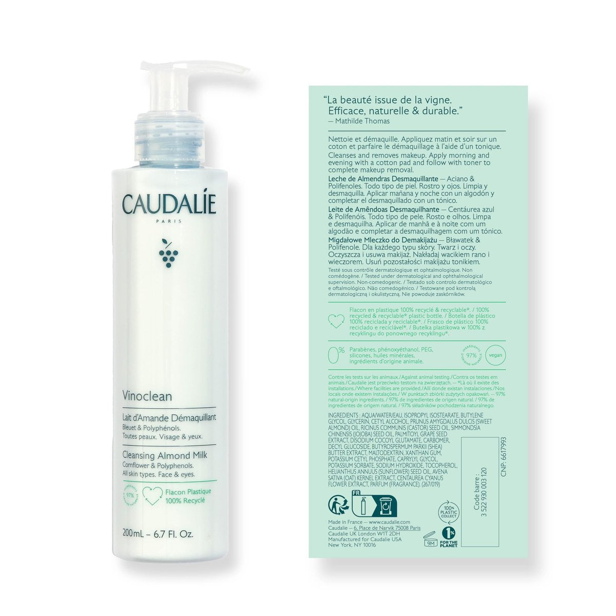 Caudalie Vinoclean Gentle Cleansing Almond Milk - 200 mL | Soothing Face Wash Avelisse