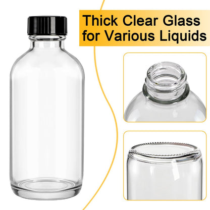 Bekith 24 Pack Clear Boston Round Glass Bottles with Black Poly Cone Caps - 4 oz Sample Bottles for Juice, Ginger Shots, Oils, Whiskey, and Liquids Avelisse