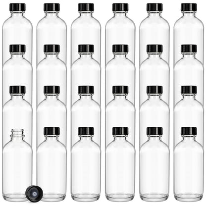 Bekith 24 Pack Clear Boston Round Glass Bottles with Black Poly Cone Caps - 4 oz Sample Bottles for Juice, Ginger Shots, Oils, Whiskey, and Liquids Avelisse