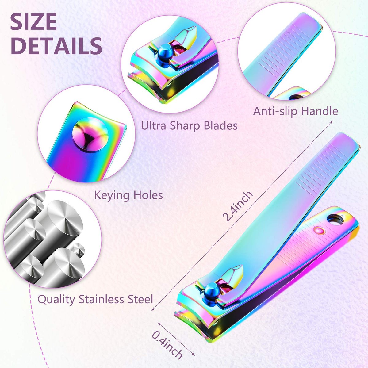 Honoson 6-Piece Rainbow Nail Clippers Set - Stainless Steel Toenail Clippers, Portable Sturdy Nail Cutter for Women Men - görsel 5