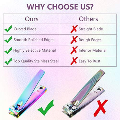 Honoson 6-Piece Rainbow Nail Clippers Set - Stainless Steel Toenail Clippers, Portable Sturdy Nail Cutter for Women Men