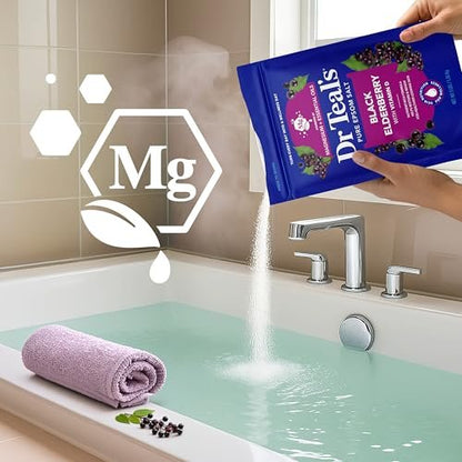 Dr Teal's Epsom Salt Magnesium Soak with Black Elderberry and Vitamin D, 3 lbs