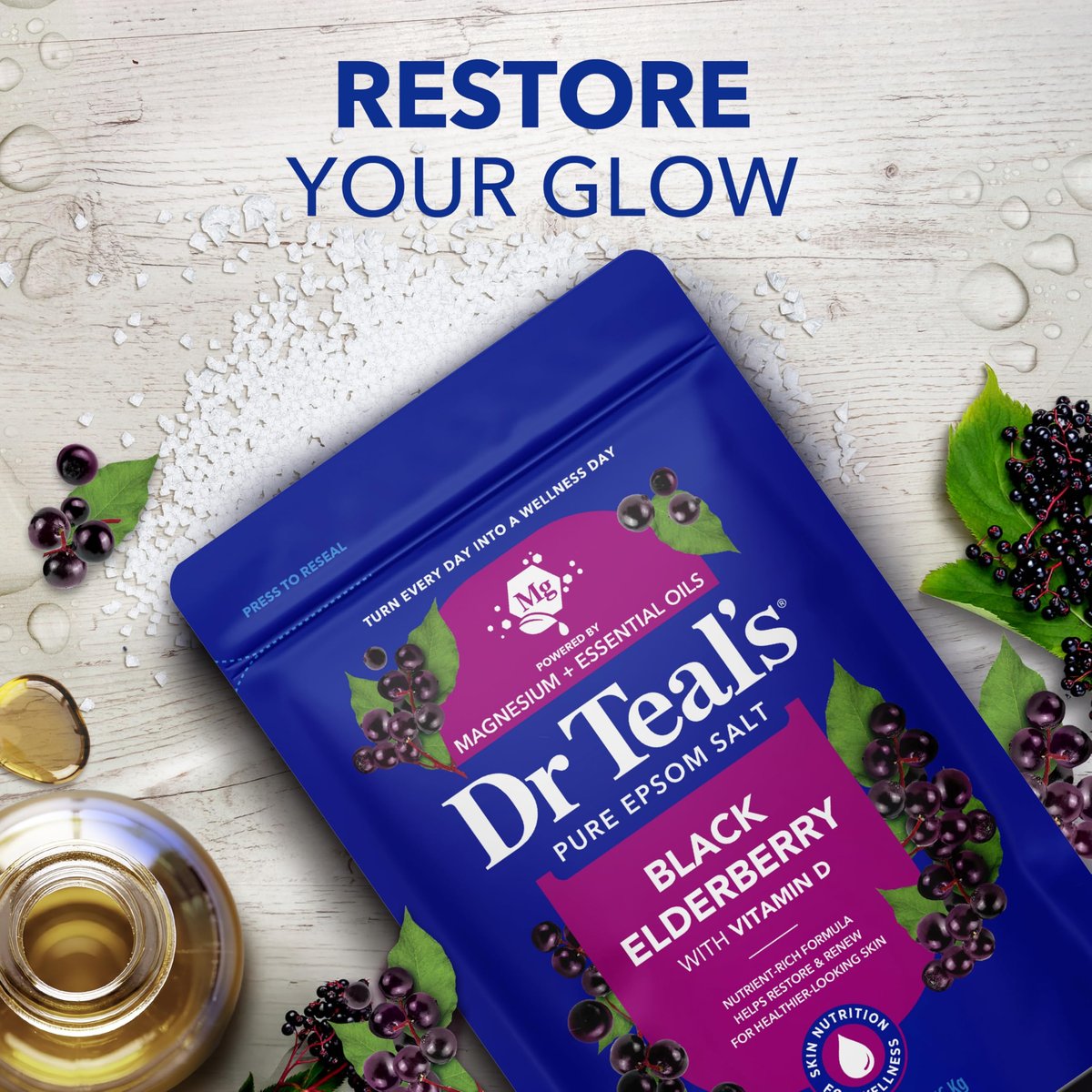 Dr Teal's Epsom Salt Magnesium Soak with Black Elderberry and Vitamin D, 3 lbs - görsel 7