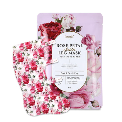 Petitfee Koelf Rose Petal Satin Leg Mask – Cooling & Depuffing Leg Socks for Tired, Puffy Legs