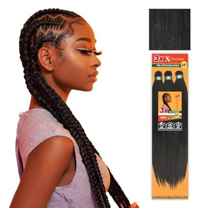 Sensationnel XPRESSION 3X Pre-Stretched Braid 58 inches (5-Pack, 1B Off Black) Avelisse