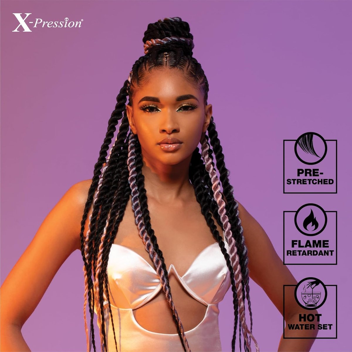 Sensationnel XPRESSION 3X Pre-Stretched Braid 58 inches (5-Pack, 1B Off Black) Avelisse