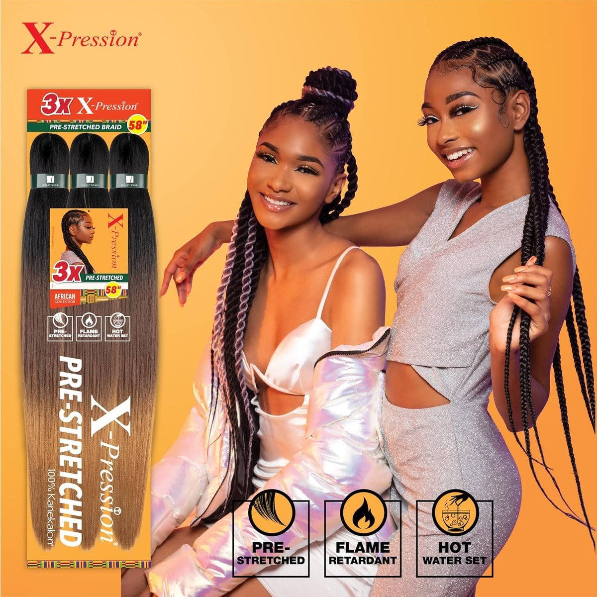Sensationnel XPRESSION 3X Pre-Stretched Braid 58 inches (5-Pack, 1B Off Black) Avelisse